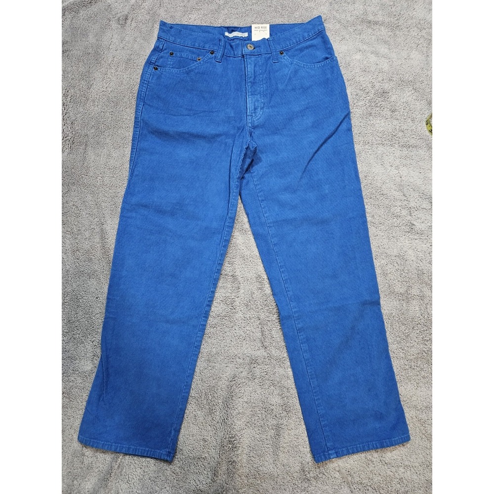 Lucky Brand Corduroy Mid Rise Authentic Straight Crop Pants Women's 10/30 Blue